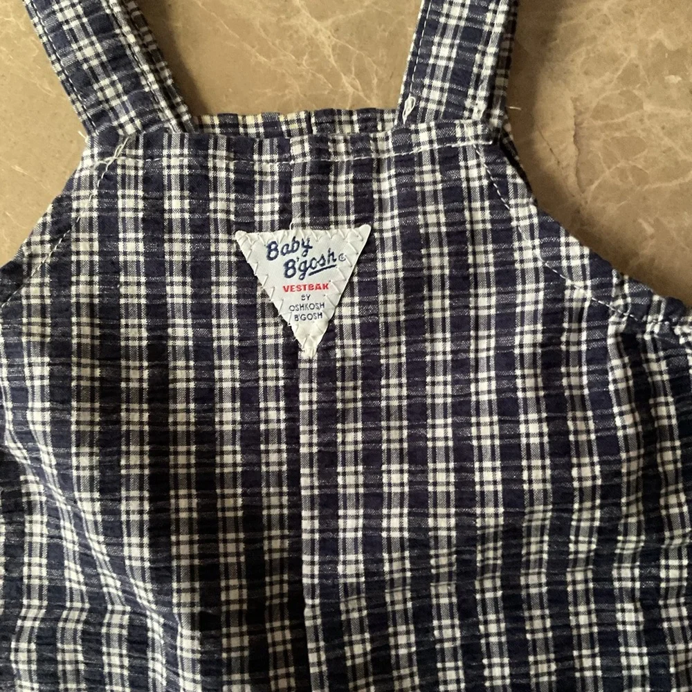 Oshkosh B'gosh vintage 80’s Sz  18M Overalls Romper Dog Patch plaid vest bank